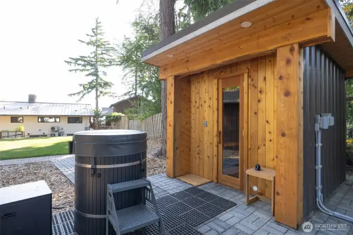 Beautiful custom Sauna to warm your bones and then take a plunge !