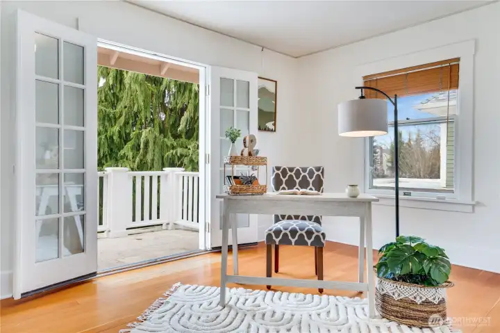 You’ll be amazed by the spacious bedrooms in this home. This one features freshly refinished floors and French doors that open to the front deck—a perfect spot for an afternoon drink and a friendly chat with the neighbors.