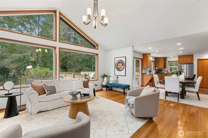 Living room flows into the dining area.