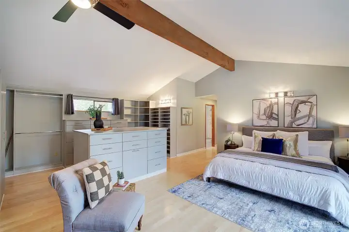 An open concept closet is a custom feature of the Primary Ensuite - it's like no other!