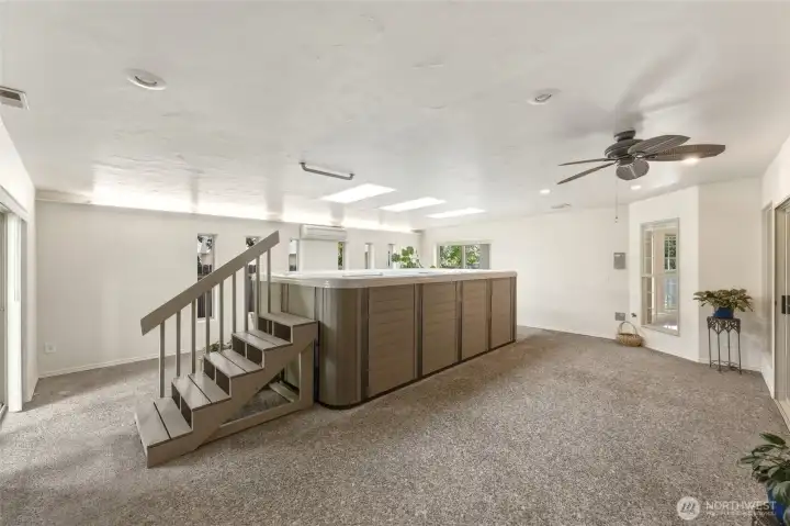 Indoor Spa Retreat with Jacuzzi, Skylights, Mini-Split and Aggregate Flooring