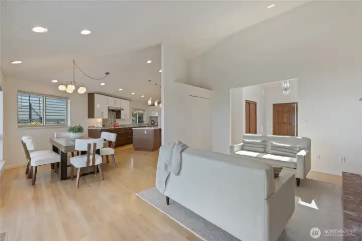 Family room flows into the dining room.