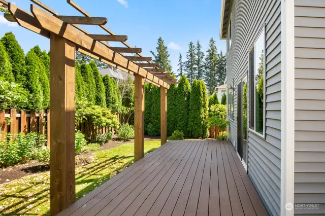 Professionally landscaped, fully fence backyard with mature landscape that creates privacy