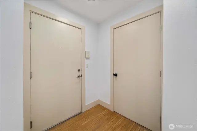 Spacious entry area with storage closet