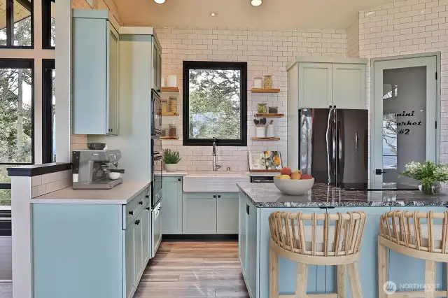 Farm sink and walk-in pantry.