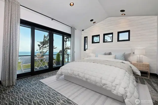 Primary suite with deck access. Electric fireplace.