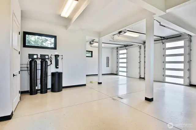 Oversized two-car garage. Epoxy flooring.