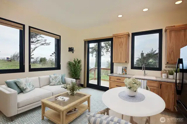 Mother-in-law suite. Water views are out the window—private deck access.