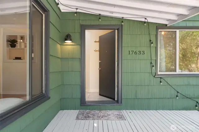 East Facing Front door and deck