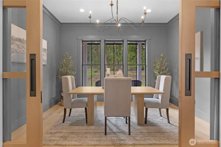 Double Enveloping Fir and Glass Doors to the Dining Room.