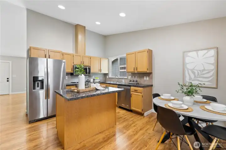 Spacious kitchen with eating space.