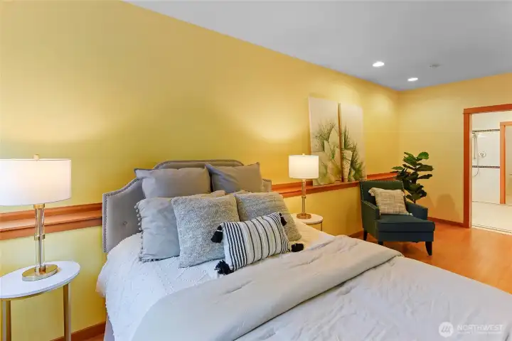 Bedroom #2 looking out to lower level 3/4 bath.