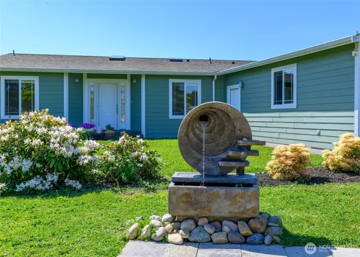 Feature fountain (powered with separate solar panel)