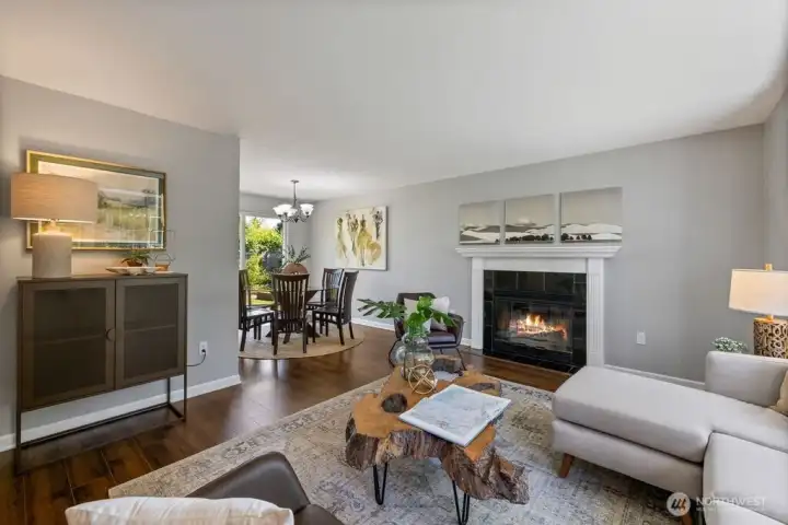 Wood burning fireplace greets you upon entry. Wood burning fireplace greets you upon entry.