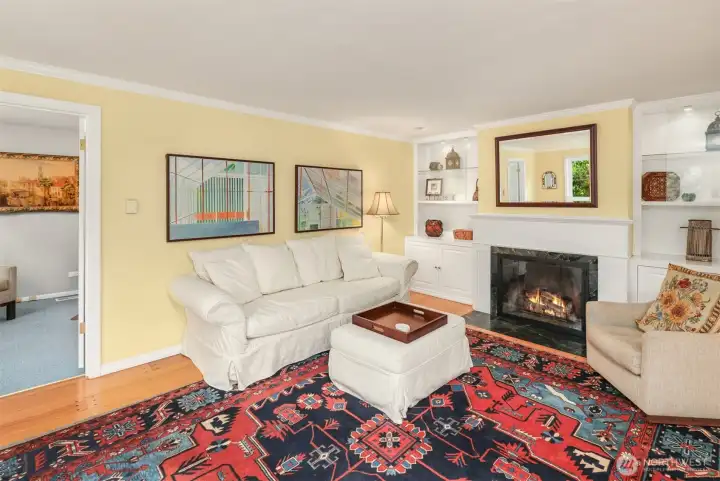 living room with gas fireplace