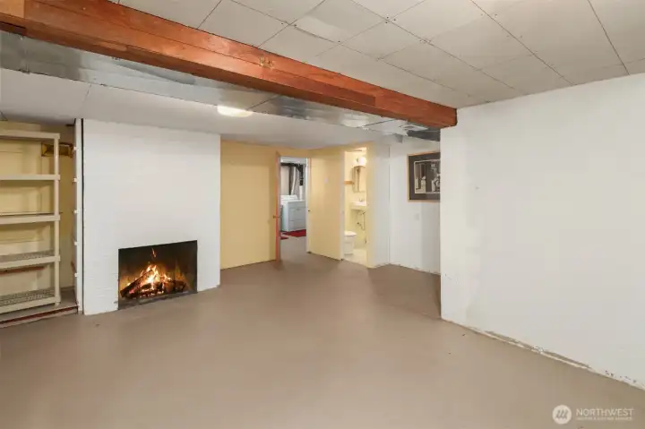 2nd fireplace, plumbed with gas, ready for gas log and flue. Loads of storage in basement