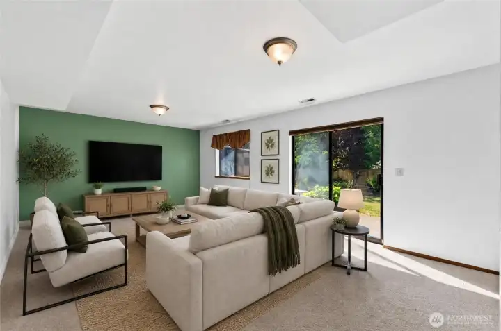 Lower level family room Virtually staged Lower level family room Virtually staged