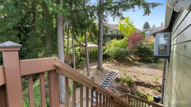 Upper deck level stairs to garden areas