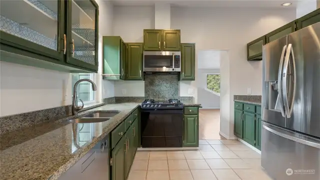 Granite countertops and gas stove