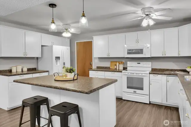 Such a great kitchen! That door leads to the large covered deck and the backyard.