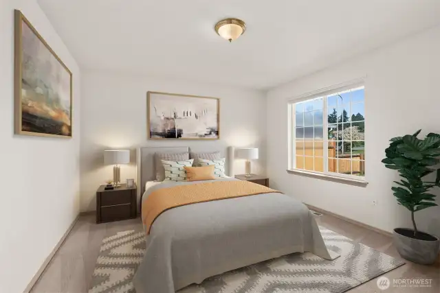 (Virtually staged) Primary bedroom - complete with ensuite bath and walk-in closet