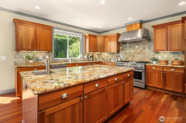 The beautiful cabinets are plentiful and solid cherry wood.  You can never have enough storage in the kitchen.