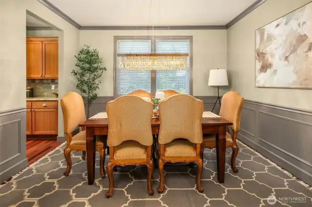 The right-sized dining room is perfect for special occasions or everyday dining.  The beautiful chandelier provides the perfect amount of sparkle.