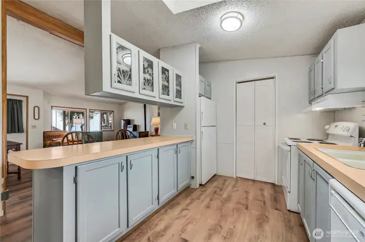 View of Kitchen. Pantry through the white door.