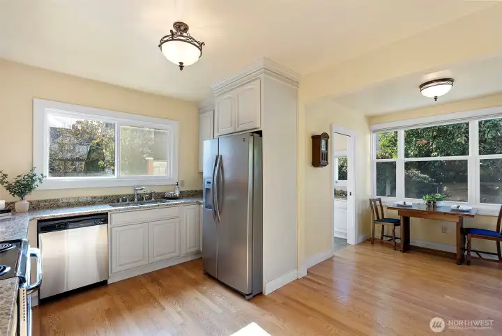 Spacious kitchen updated in 2010 with granite countertops and stainless steel appliances.