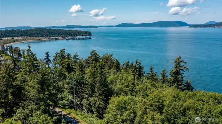 View of the property with Guemes Channel beyond to the North.