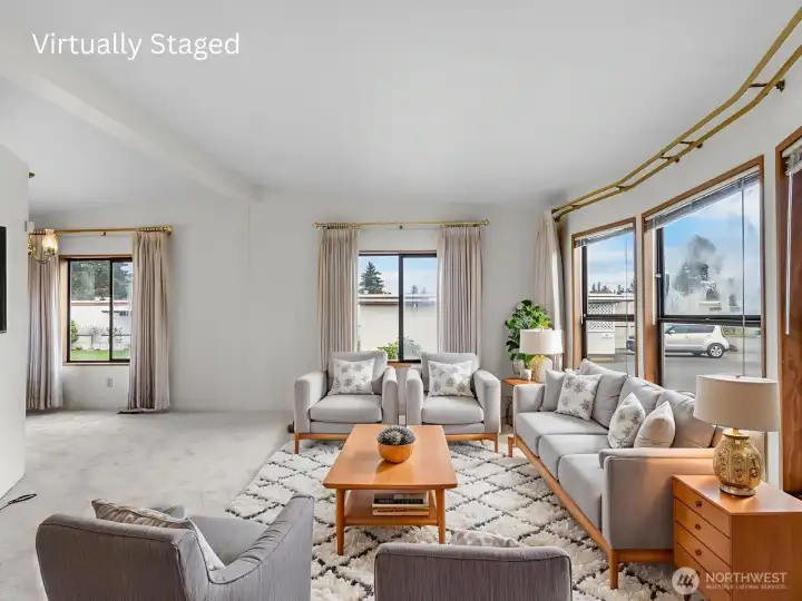 Living room virtually staged for decorating idea.