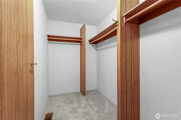 An interior view of the walk-in closet.