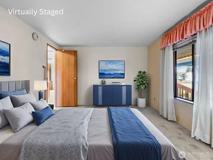 Primary bedroom virtually stage for decorating idea.