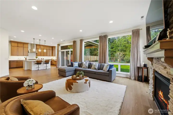 Beautiful great room with direct access covered patio and private backyard