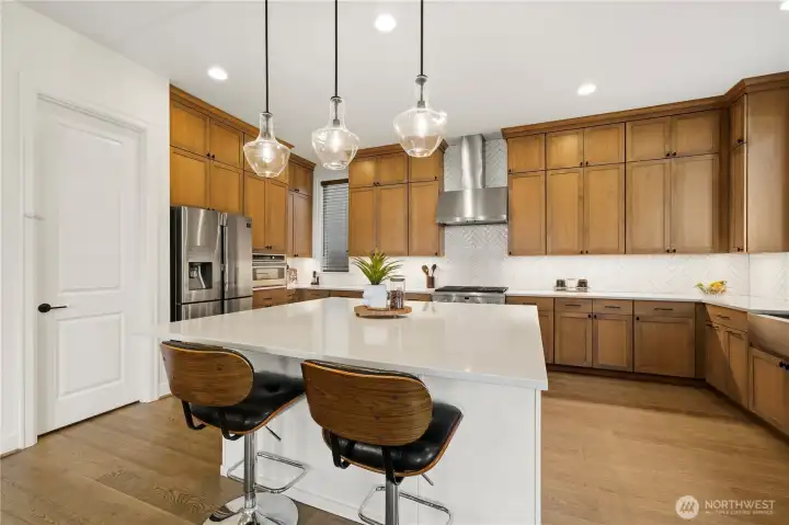 Large kitchen island for casual dining.