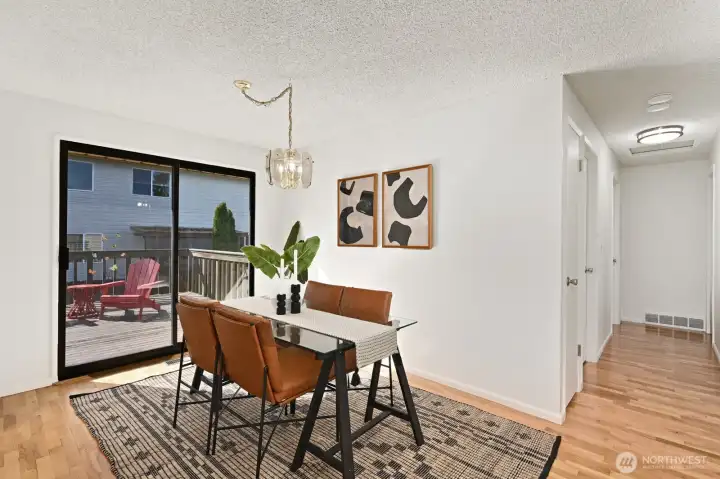 Ample room for any size dining room furniture with easy outdoor access.