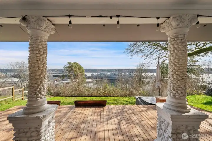 Back porch with amazing views, hot tub included.