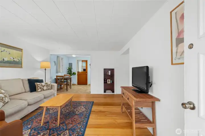 Beautiful original hardwoods throughout the living room and bedrooms.