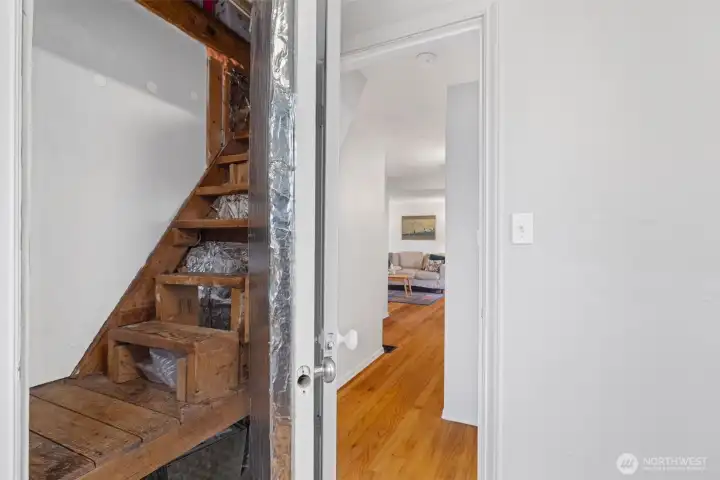 There is access to the attic in bedroom 3.  The attic space is quite large and perfect for storage or a fun space to finish!