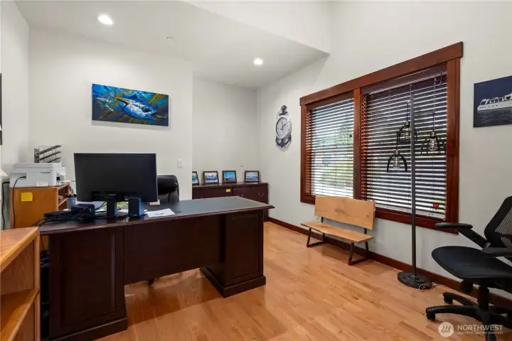 Home office to your right upon entry through  mahogany French doors. Corner nook can be  easily converted to closet, making this a  bedroom.