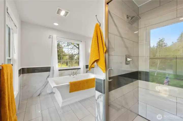 Primary Bathroom Suite #1: Soaking Tub WIth Walk-in Shower.