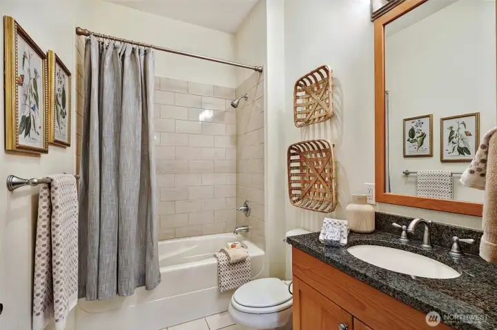 Guest bathroom and there is extra wall storage not pictured here on the right.
