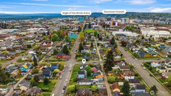 Aerial view facing South.