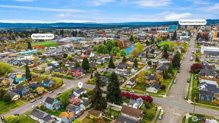 Aerial view facing Southeast.