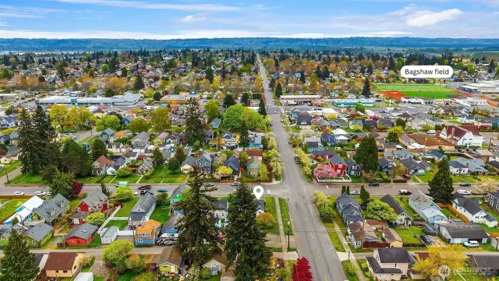 Aerial view facing East.