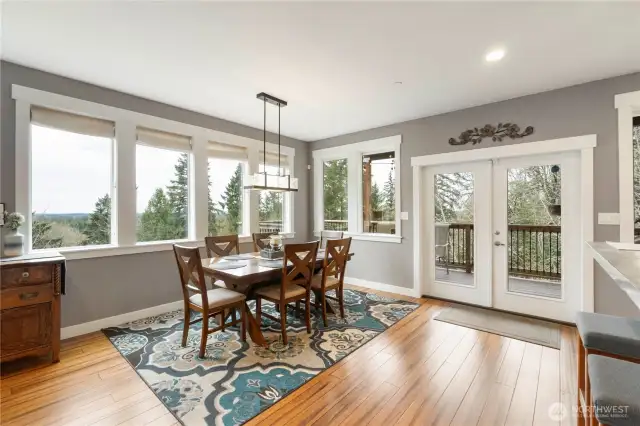 Formal dining area with views looking west.