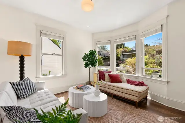 Lovely bay window.  Ceilings over 9 feet on main floor!