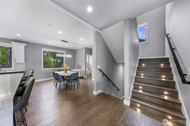 Flows into upstairs rooms and downstairs flex space