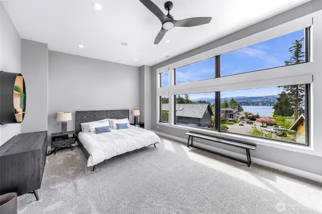 Spacious primary with views of Lake Whatcom