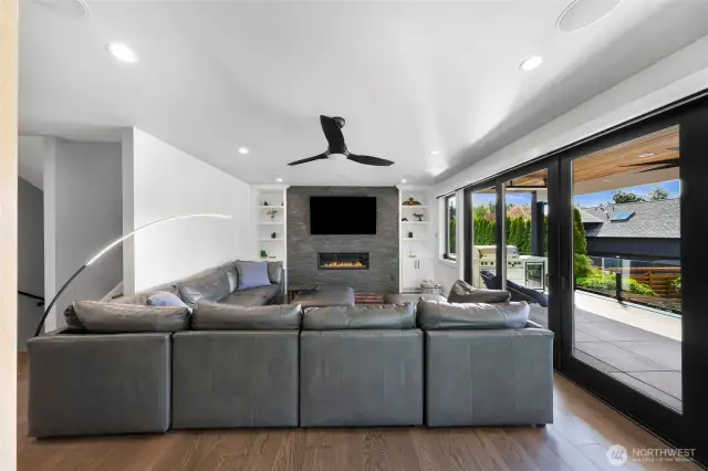 Engineered hardwood for style and gas fireplace with luxury touches